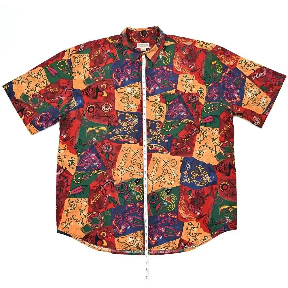 Vintage‎ Banana Republic Safari Hawaiian XL Colorful Print Outdoor 70s 80s Mens
